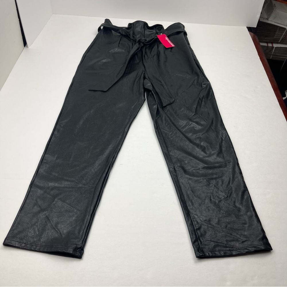 Commando Faux Leather‎ Paper Bag Pant Womens Size Small Black Pull On Belted NEW